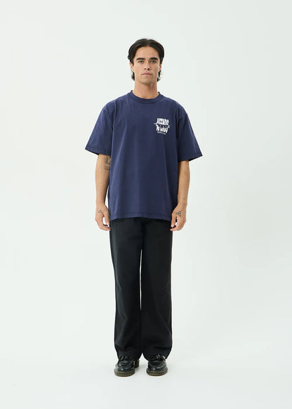 AFENDS Mens Bad Dog - Heavyweight Boxy Tee - Washed Deep Sea