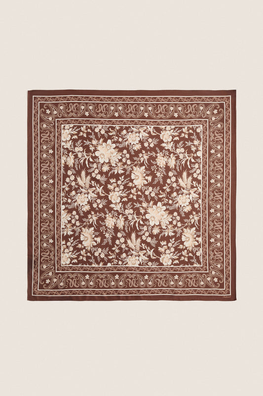 Brown Floral Medium Silk Scarf