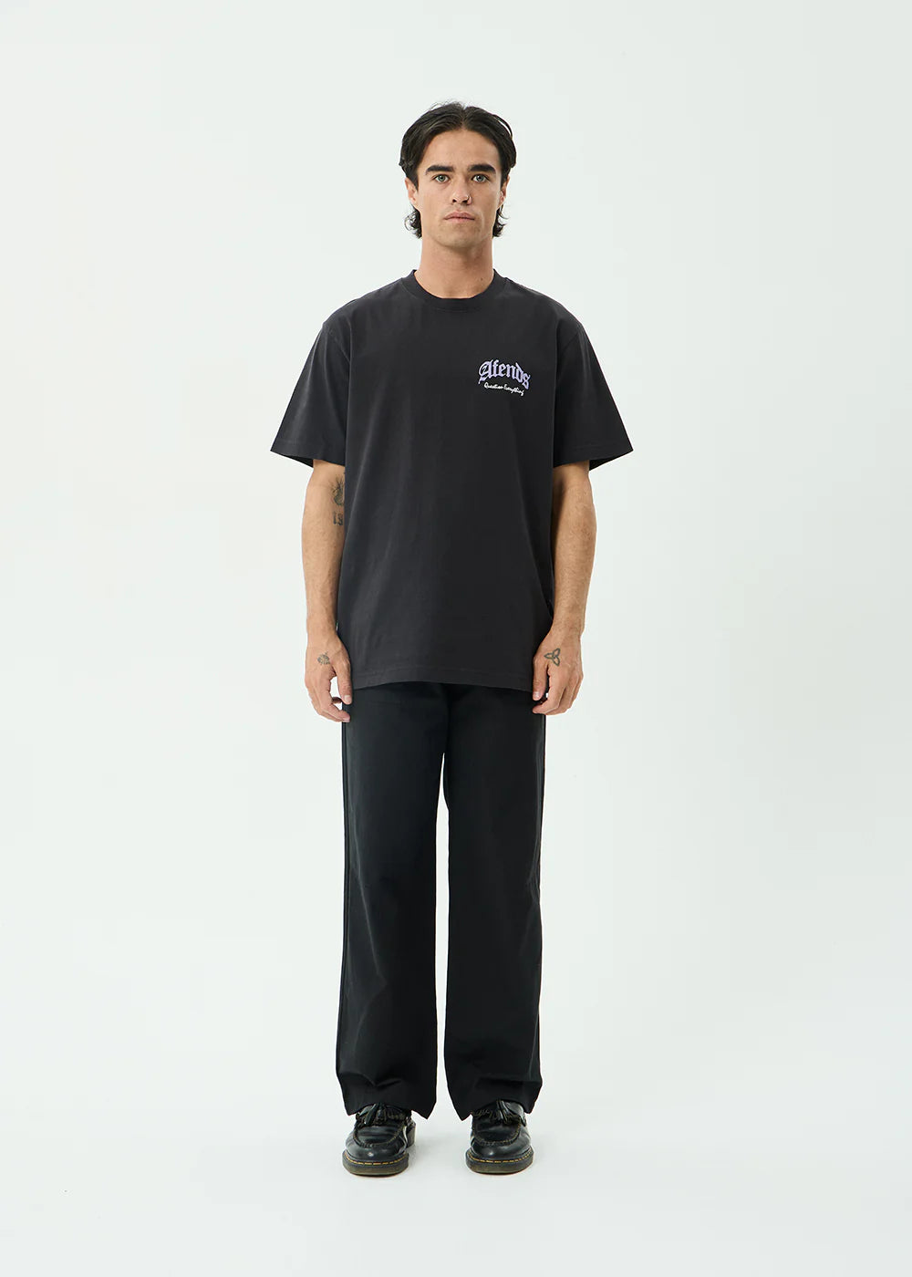 AFENDS Mens Thirty Three Ten - Retro Tee - Stone Black