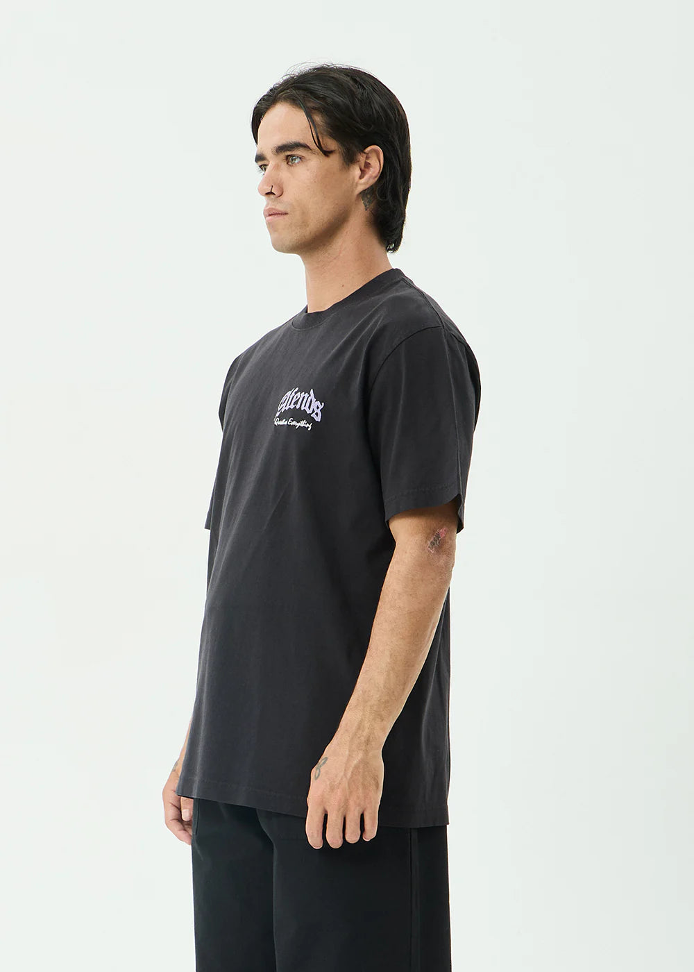 AFENDS Mens Thirty Three Ten - Retro Tee - Stone Black