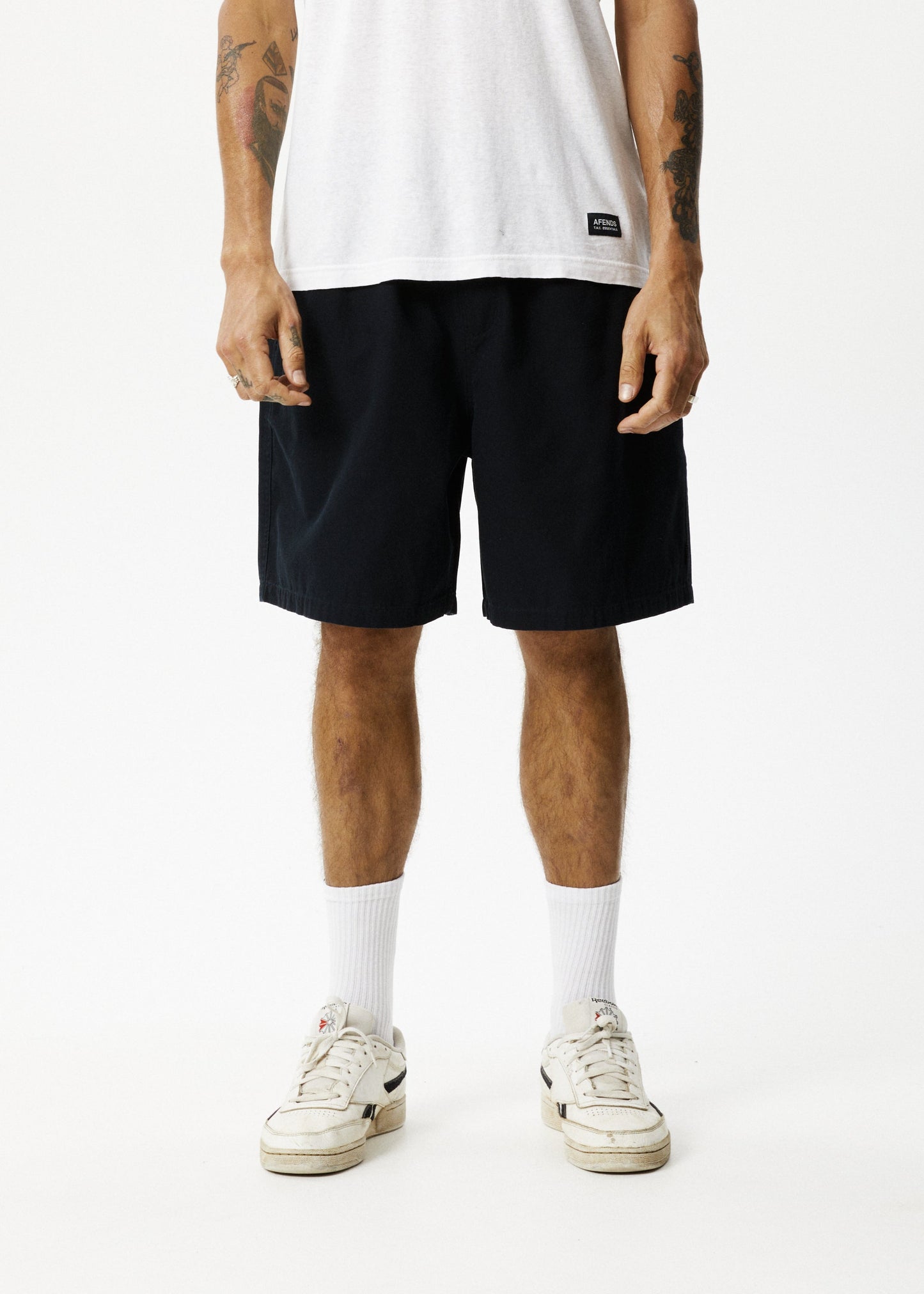AFENDS Mens Ninety Eights - Baggy Elastic Waist Short - Black