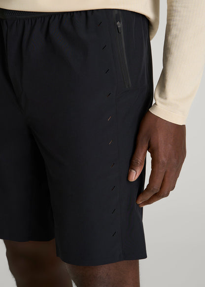 Featherweight Perforated Training Shorts for Tall Men in Black