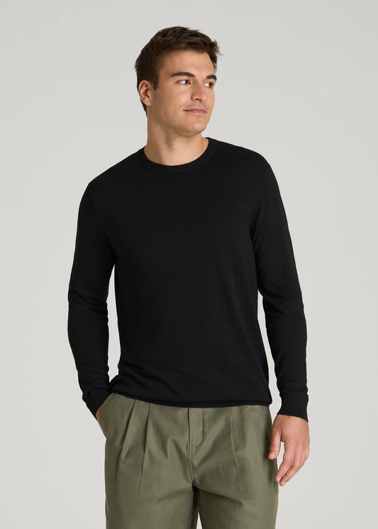 Linen Blend Lightweight Sweater for Tall Men in Black