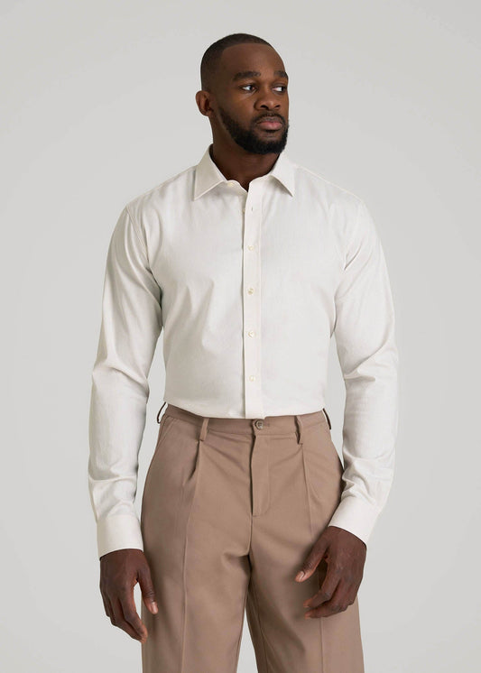 Oskar Easy Care Dress Shirt for Tall Men in Beige Mini Gingham
