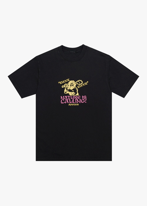 AFENDS Mens Knock Knock - Retro Tee - Stone Black