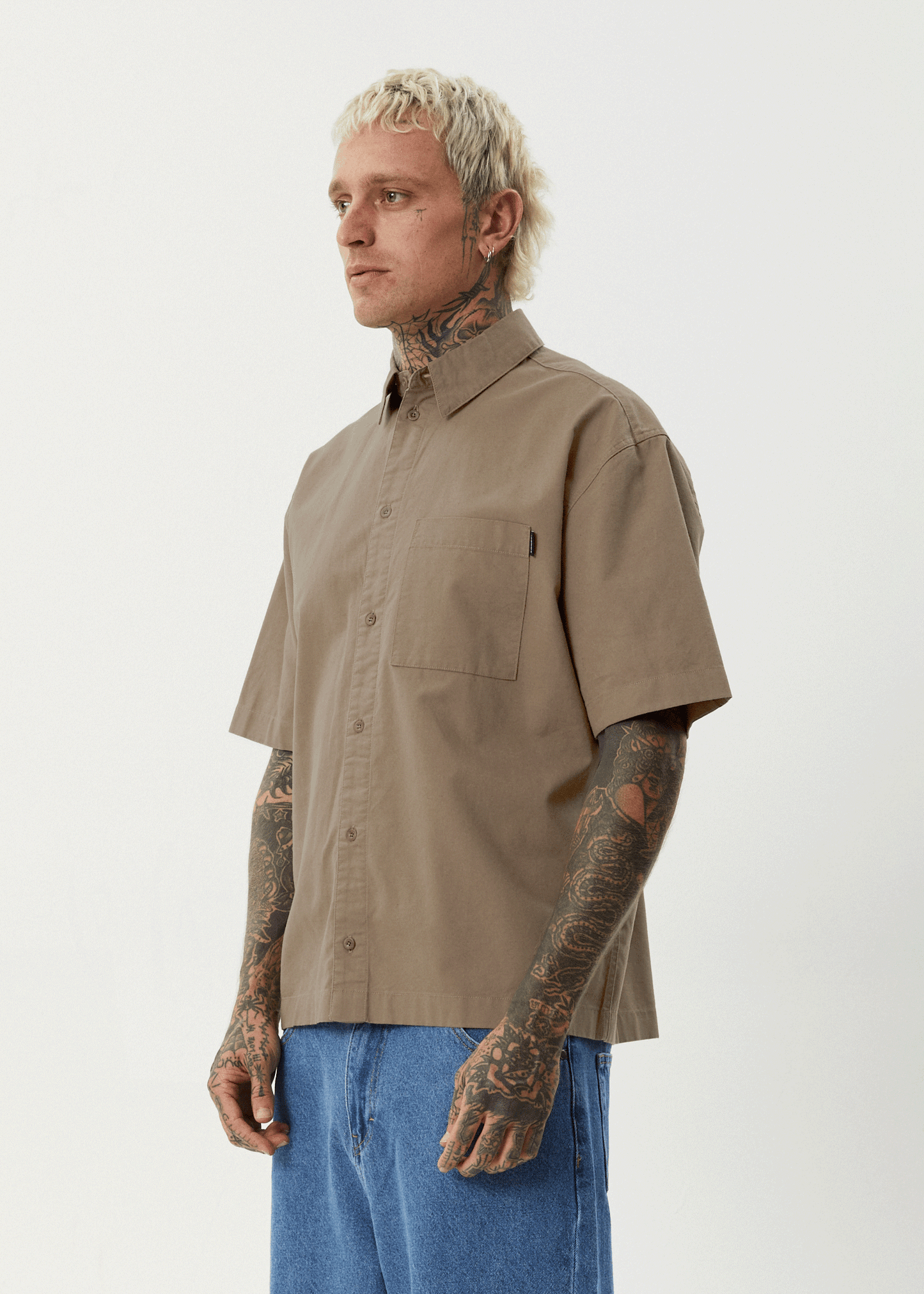 AFENDS Mens Everyday - Short Sleeve Shirt - Fossil