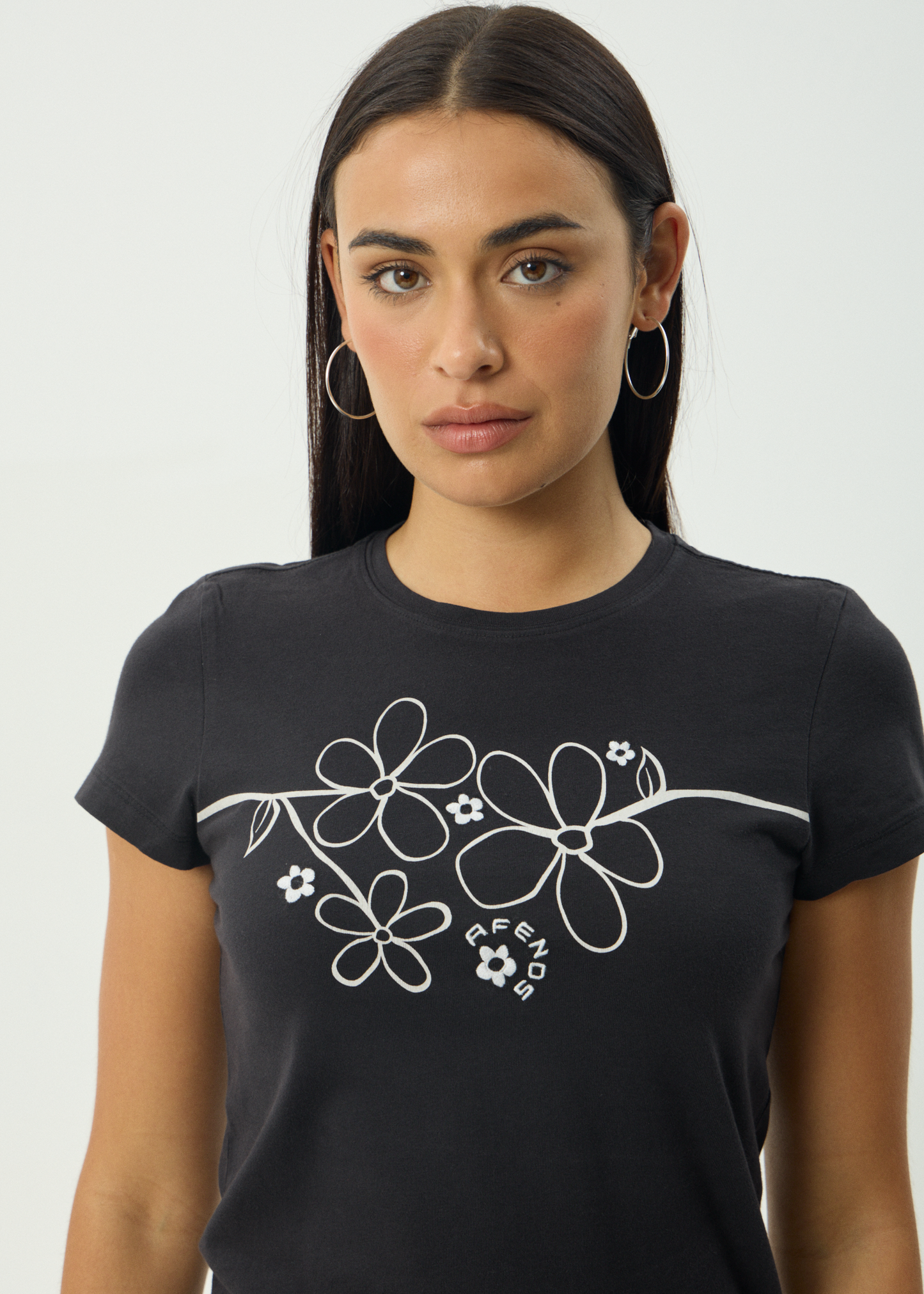 AFENDS Womens Tranquil - Baby Tee - Stone Black