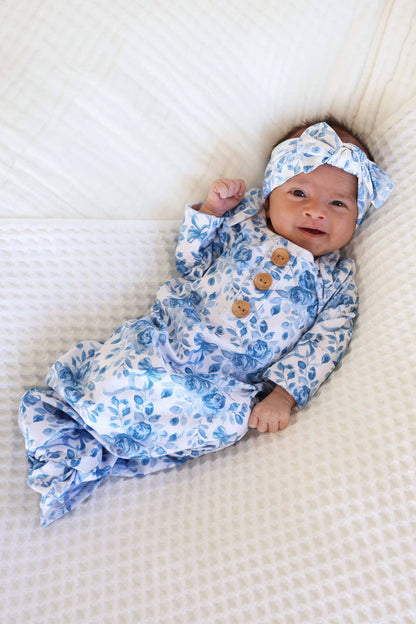 Betsy's Blooms Newborn Baby Knot Gown & Hat Set