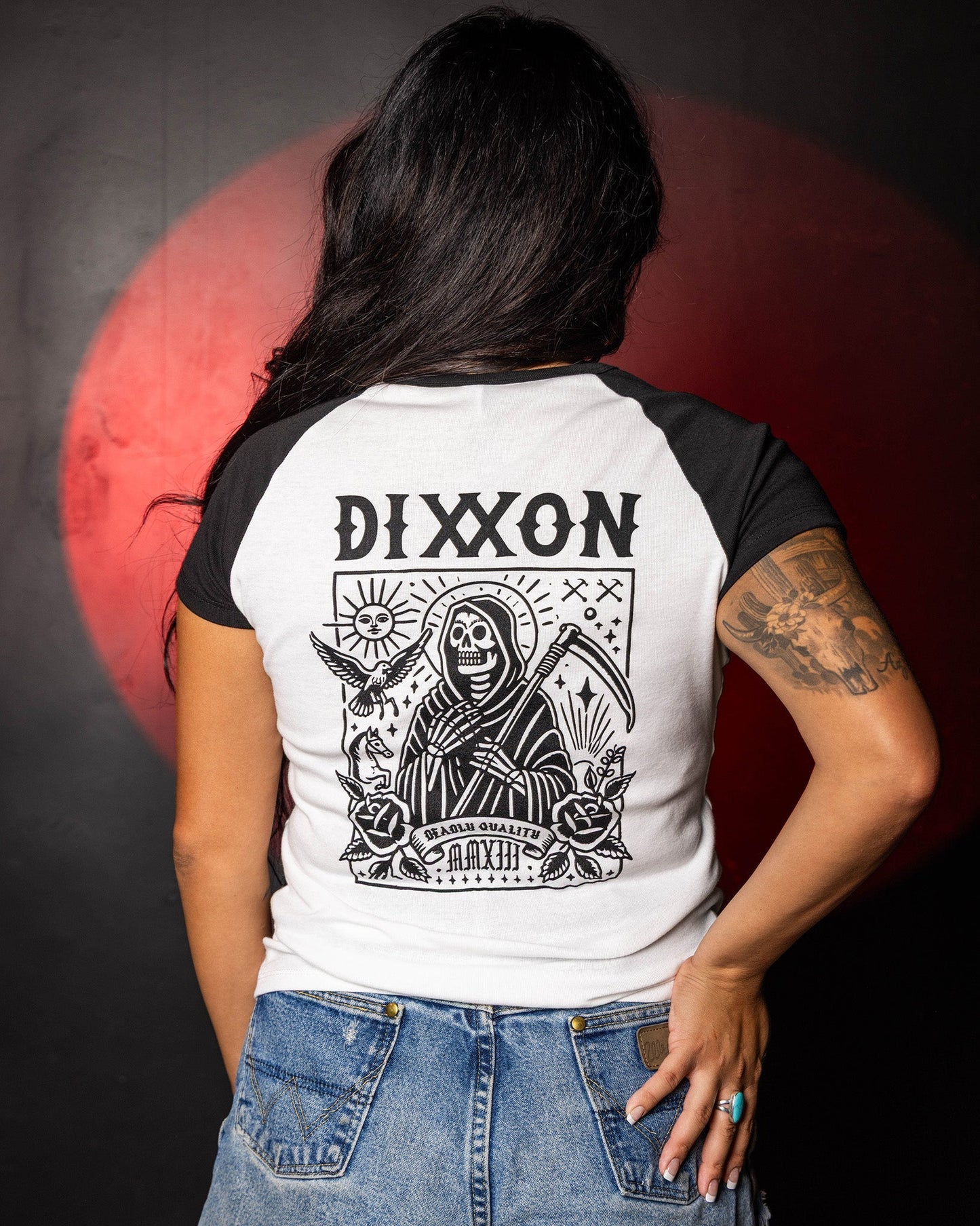 Women's Tarot Raglan Tee - White & Black