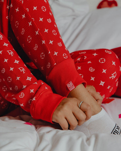 Women's Waffle Knit Joggers - Red & White Bougie